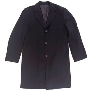 100% Cashmere Mens Knee Length Overcoat Blk Palmbird EU 50 US 40